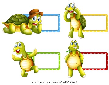 Lable Design With Green Turtles Illustration