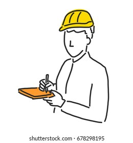 Labor. Builder and worker in various poses. - hand drawn. line drawing. vector illustration.