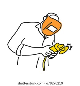 Labor. Builder and worker in various poses. - hand drawn. line drawing. vector illustration.