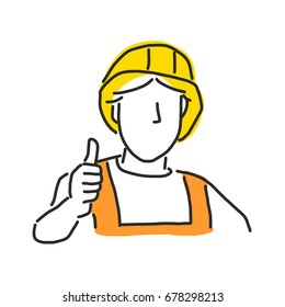 Labor. Builder and worker in various poses. - hand drawn. line drawing. vector illustration.