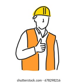 Labor. Builder and worker in various poses. - hand drawn. line drawing. vector illustration.