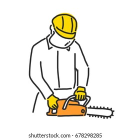 Labor. Builder and worker in various poses. - hand drawn. line drawing. vector illustration.