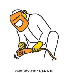 Labor. Builder and worker in various poses. - hand drawn. line drawing. vector illustration.