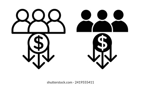 Labor Cost Reduction Line Icon. Workforce Expense Icon in Black and White Color.