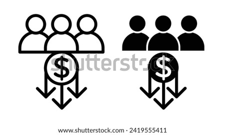 Labor Cost Reduction Line Icon. Workforce Expense Icon in Black and White Color.
