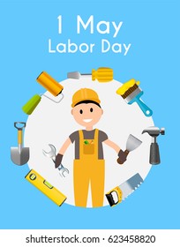 Labor Day 1 May Poster. Vector Illustration Background