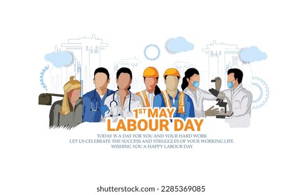 Labor Day ( 1st May) big Poster,banner With A Group Of People Of Different Occupations With abstract Background 
