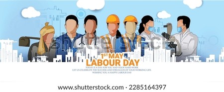  Labor Day ( 1st May) big Poster,banner With A Group Of People Of Different Occupations With abstract Background  Stock foto © 