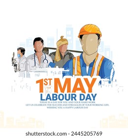 Labor Day( 1st May)big Poster,banner illustration sketch With A Group Of People Of Different Occupations With abstract Background 