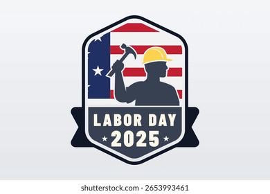 Dia do Trabalho 2025 Trabalhador com crachá de martelo