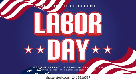 Labor day 3d editable text effect Template suitable for labor day event with flag