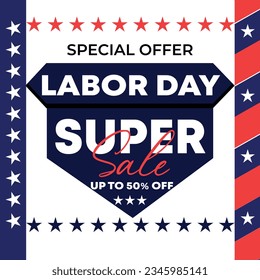 Labor day 50% off Sale Poster for Retail,Shopping or Promotion with red 
ribbon and sales tag on black backgrounds.For art template design, brochure style, 
banner, flyer, book, blank, card, poster 