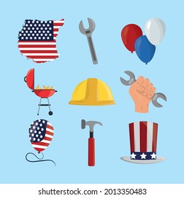 labor day, american flag and tools