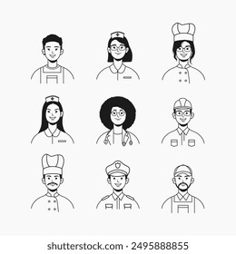 Labor Day Avatar Profile Flat Line illustration set