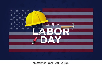 Labor Day Background Design with helmet, hammer and screwdriver illustration. Vector Illustration