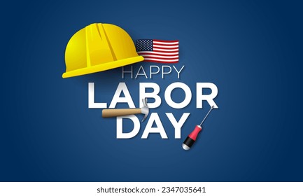 Labor Day Background Design with helmet, hammer and screwdriver illustration. Vector Illustration