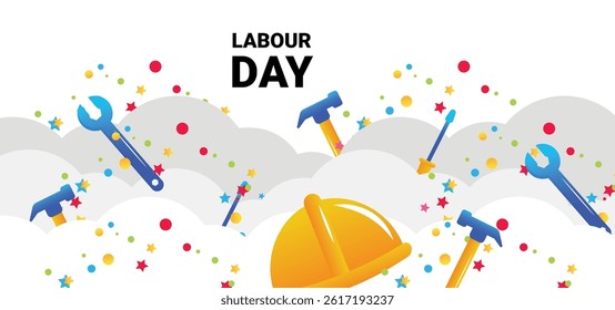 Labor Day Background with Flat Illustrations and Copy Space.