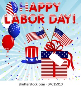 Labor Day background with gift and balloons. 10EPS. Vector.