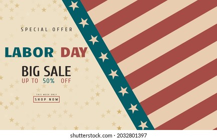 Labor Day Background Special Offer Sale Promotion Advertising Banner Template in Vintage Color