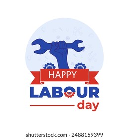 Labor day background with tools Hand grabbing a wrench