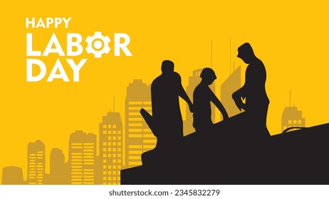 labor day background vector design illustration with yellow theme color and people silhouette