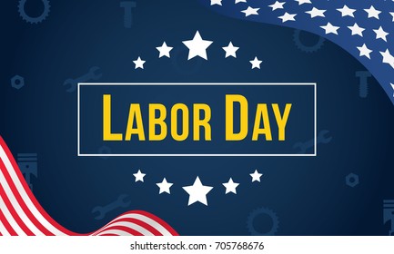 Labor Day background Vector illustration. Labor day with American flag waving on blue background