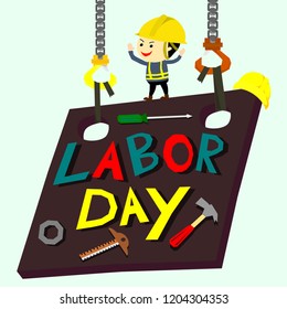 Labor day background with worker on metal plate