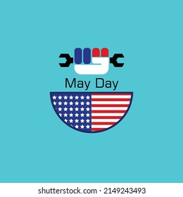 labor day badge fist holding key and american flag