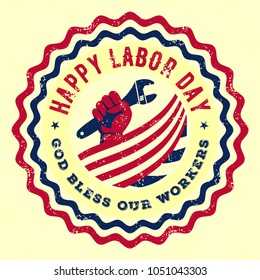 Labor day badge or label design, for sale promotion, party decoration. Vector illustration
