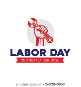Labor Day badge with wrench and American ribbon
