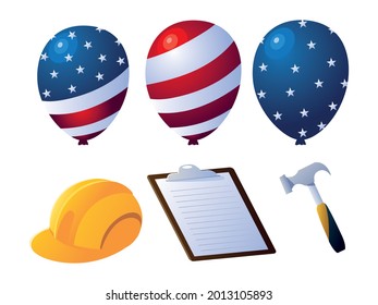 globos y herramientas de la jornada laboral