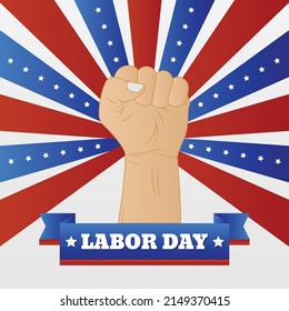 Labor Day Banner Cartoon Style Hand Vector Illustration with USA National Flag Background Stripes Color and Pattern