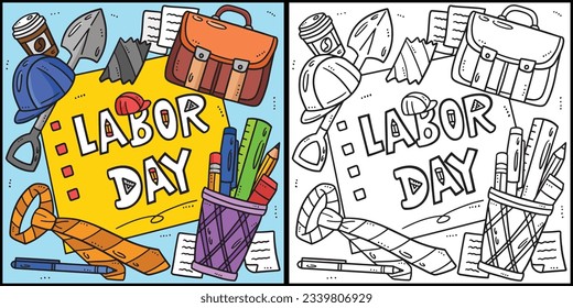 Labor Day Banner Coloring Page Illustration