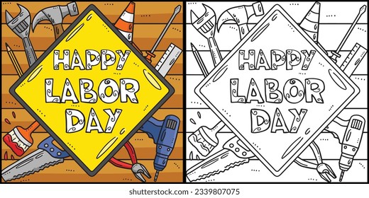Labor Day Banner Coloring Page Illustration