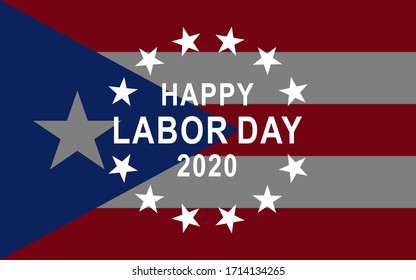 Labor Day  banner with holiday greetings Happy Labor Day.  Puerto Rico flag background