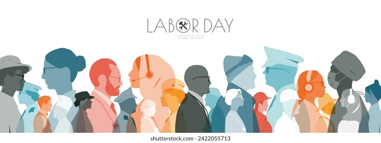 Labor day banner. Modern design. People of different professions together.