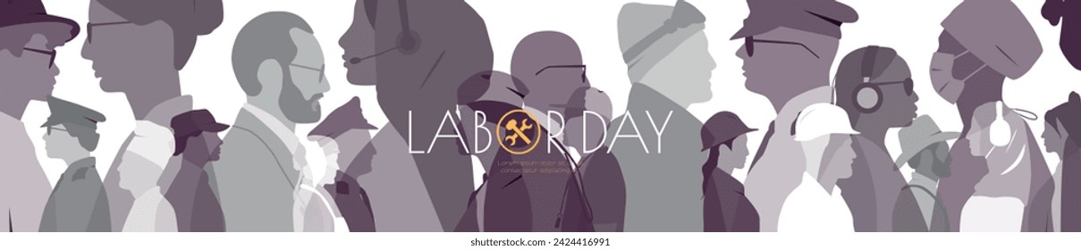 Labor day banner. Modern design. People of different professions together.