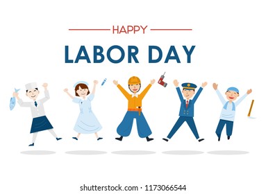Labor Day Banner, People with different Occupation, Vector Illustration