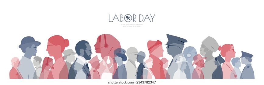 Labor Day banner. People of different professions together.