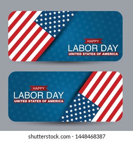 Labor Day banner set. Advertisement campaign design with USA nationa flag. Vector illustration.