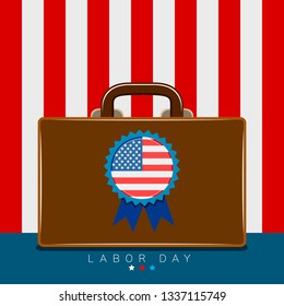 Labor day banner with a suitcase and flag of United States. Vector illustration desing