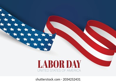 Labor Day banner template. USA national federal holiday. Waving ribbon, American flag design. Vector illustration.