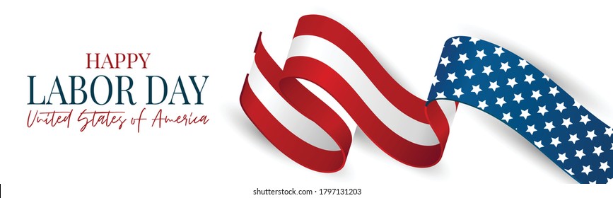 Labor Day banner. USA national federal holiday header design. American flag waving ribbon background. Realistic vector illustration.