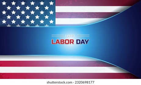 Labor day banner vector illustration, USA flag waving on blue background