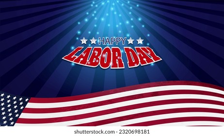 Labor day banner vector illustration, USA flag waving on blue background