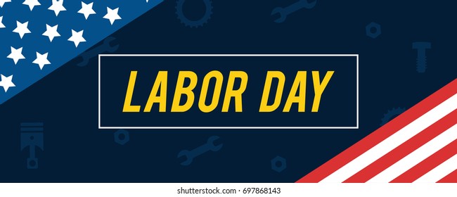 Labor Day Banner Vector illustration. Labor day with American flag on blue background.