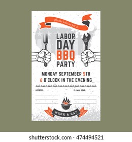 Labor Day BBQ Party Background. Vector Illustration. Barbecue Poster, Brochure Or Flyer Template.