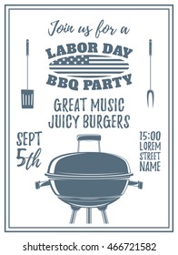 Labor Day BBQ party poster template. Vector illustration.