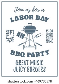 Labor Day BBQ party poster template. Vector illustration.