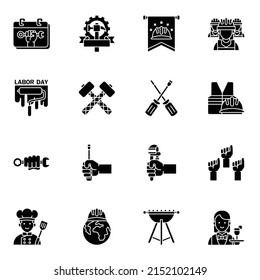 Labor day black glyph icons set 2 with white background.